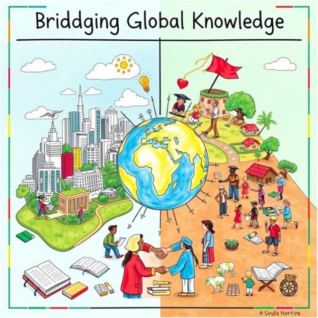 A visually engaging college drawing poster that represents the Global North and Global South