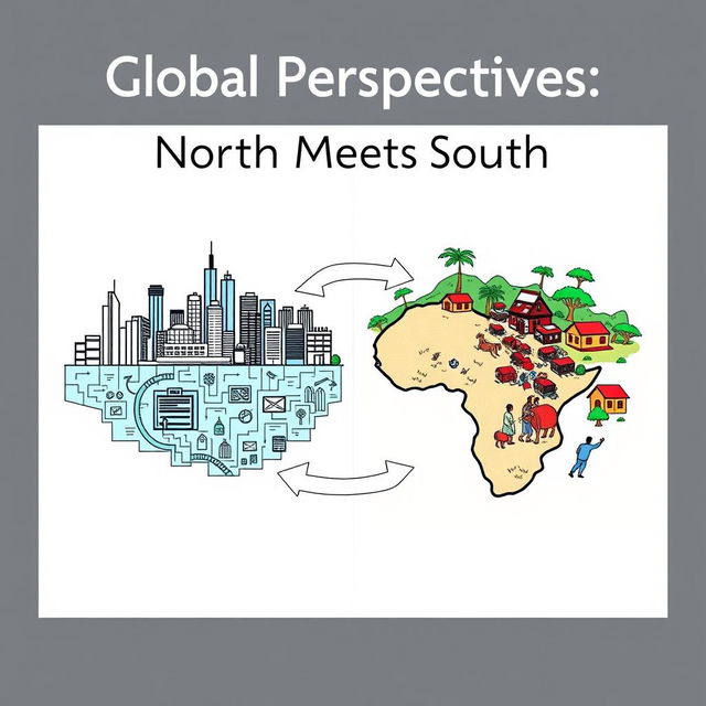 A professionally designed drawing poster depicting the Global North and Global South