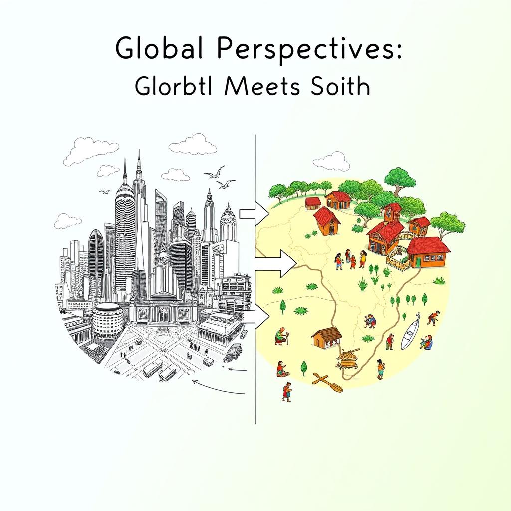 A professionally designed drawing poster depicting the Global North and Global South