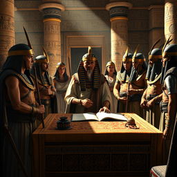 A historical scene depicting Ramses II signing the peace treaty with the Hittites