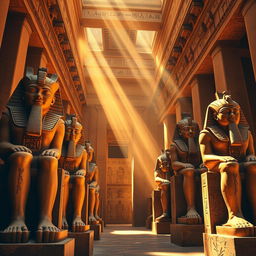 A stunning collection of statues of Ramses II in a grand temple, showcasing his immense grandeur and power