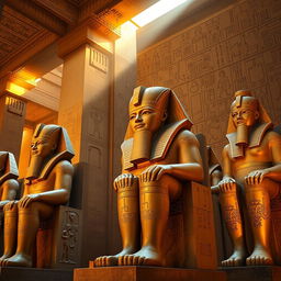 A stunning collection of statues of Ramses II in a grand temple, showcasing his immense grandeur and power