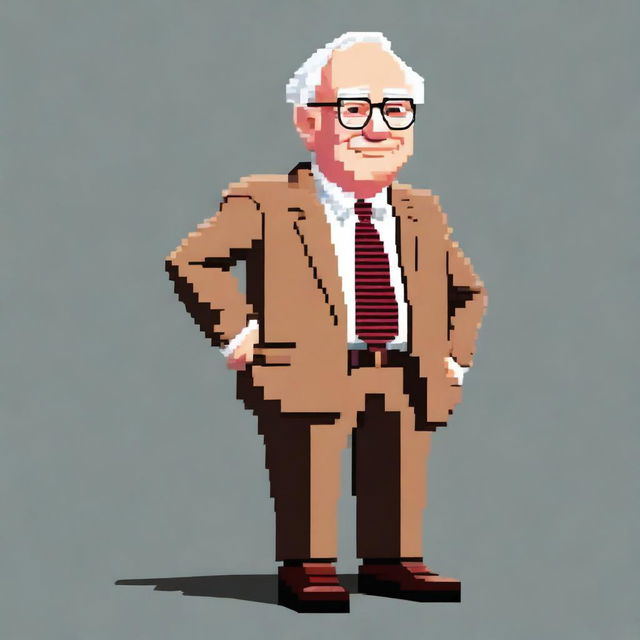 A full body, highly detailed and realistic pixel art character of Warren Buffet