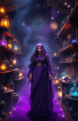 A mystical and enchanting scene featuring a magical antique shop