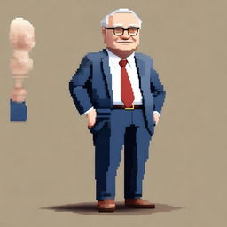 A full body, highly detailed and realistic pixel art character of Warren Buffet