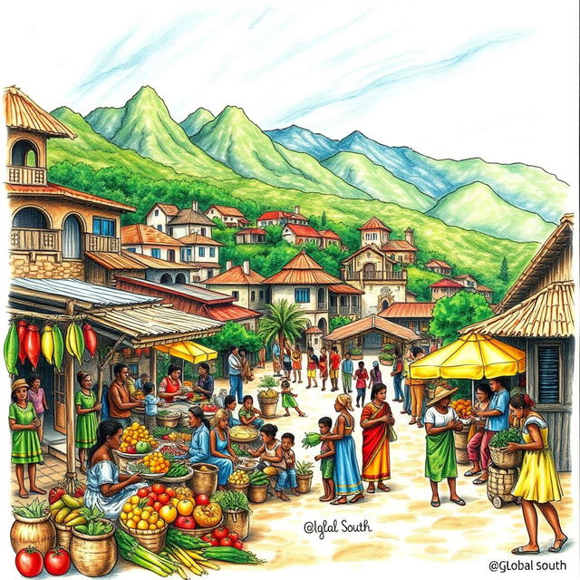 A detailed and vibrant drawing representing the Global South