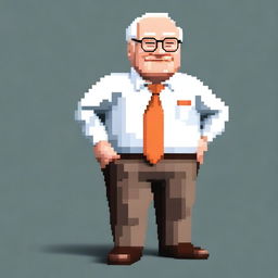 A full body, highly detailed and realistic pixel art character of Warren Buffet