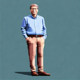 Realistic pixel art character of Bill Gates in a full body view