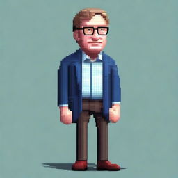 Realistic pixel art character of Bill Gates in a full body view