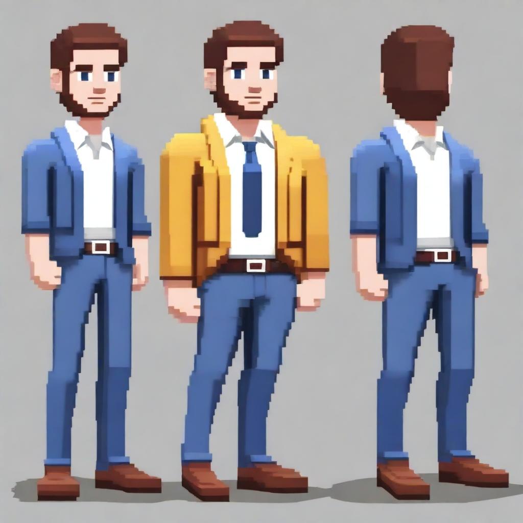 Full body, realistic pixel art character of Sam Bankman-Fried