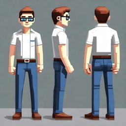 Full body, realistic pixel art character of Sam Bankman-Fried