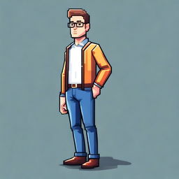 Full body, realistic pixel art character of Sam Bankman-Fried