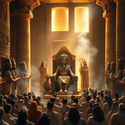 A grand and intricate scene depicting the coronation ceremony of Ramses II, showcasing ancient Egyptian rituals and symbols of power