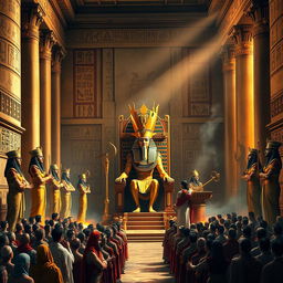 A grand and intricate scene depicting the coronation ceremony of Ramses II, showcasing ancient Egyptian rituals and symbols of power