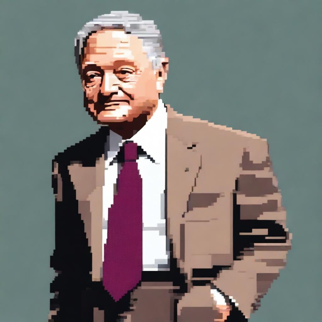 Create a full body realistic pixel art character of George Soros