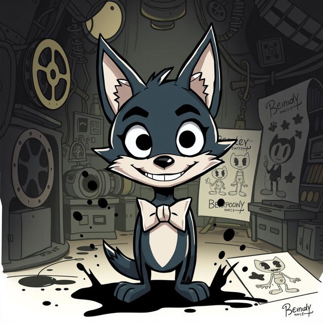 A stylized illustration of Boris from 'Bendy and the Ink Machine', depicted as an anthropomorphic wolf character with distinctive cartoonish features