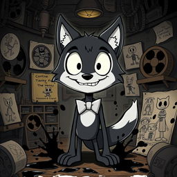 A stylized illustration of Boris from 'Bendy and the Ink Machine', depicted as an anthropomorphic wolf character with distinctive cartoonish features