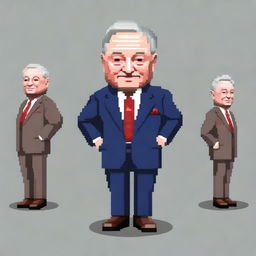 Create a full body realistic pixel art character of George Soros