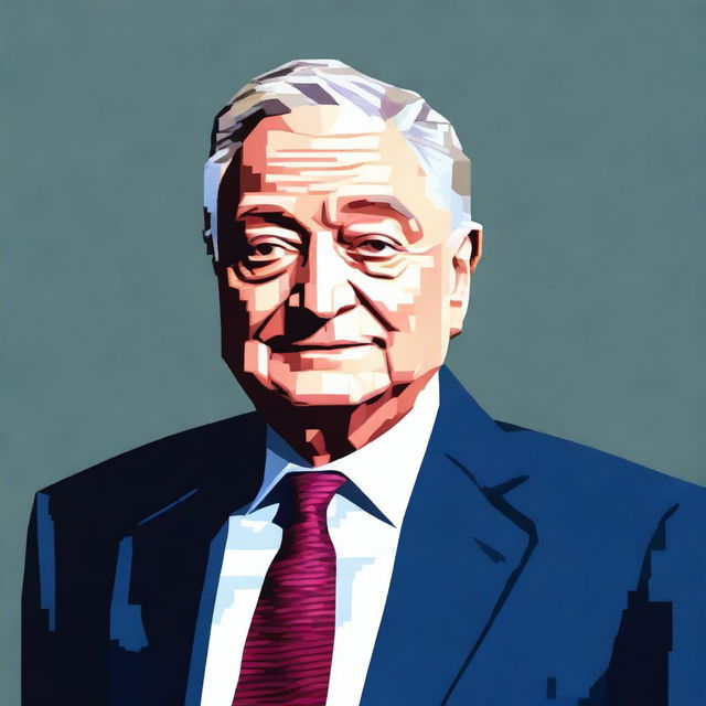 Generate a full body and highly detailed pixel art of George Soros, positioned facing towards the right