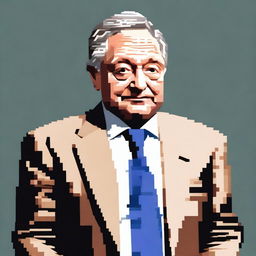 Generate a full body and highly detailed pixel art of George Soros, positioned facing towards the right