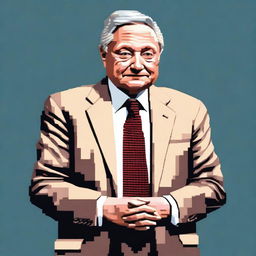 Generate a full body and highly detailed pixel art of George Soros, positioned facing towards the right