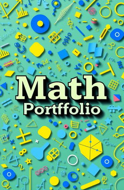 An artistic and visually engaging cover page for a math portfolio, featuring a vibrant and dynamic background filled with mathematical symbols, equations, and geometric shapes