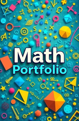 An artistic and visually engaging cover page for a math portfolio, featuring a vibrant and dynamic background filled with mathematical symbols, equations, and geometric shapes