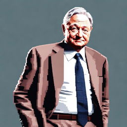 Generate a full body and highly detailed pixel art of George Soros, positioned facing towards the right