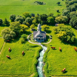 A large, square-shaped farm with a cozy house situated right in the center