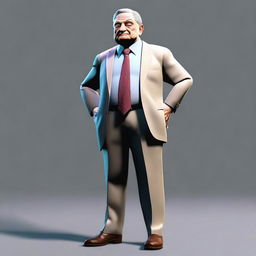 A game-style, full body character of George Soros, facing right