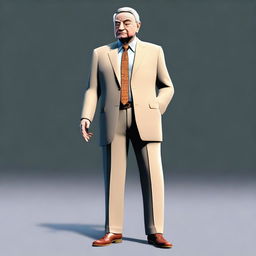 A game-style, full body character of George Soros, facing right