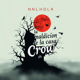 A minimalist and surreal book cover design for the horror novel titled 'La maldición de la casa Crow'