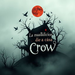 A minimalist and surreal book cover design for the horror novel titled 'La maldición de la casa Crow'