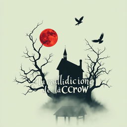 A minimalist and surreal book cover design for the horror novel titled 'La maldición de la casa Crow'
