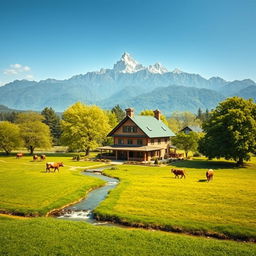 A large, square-shaped farm with a cozy house situated right in the center