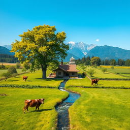 A large, square-shaped farm with a cozy house situated right in the center