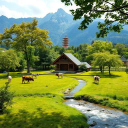A large, square-shaped farm with a cozy house situated right in the center