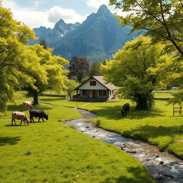 A large, square-shaped farm with a cozy house situated right in the center