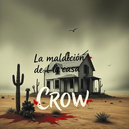 A minimalist and surreal book cover design for the horror novel titled 'La maldición de la casa Crow', set in a small Texas town