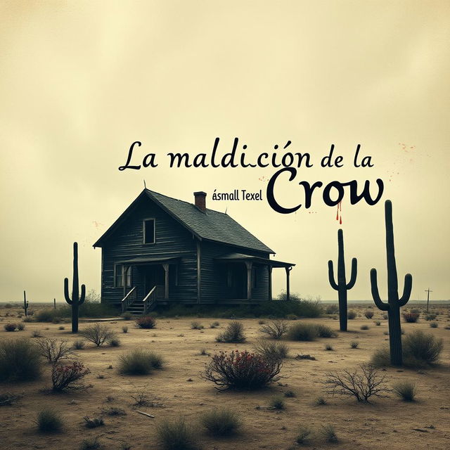 A minimalist and surreal book cover design for the horror novel titled 'La maldición de la casa Crow', set in a small Texas town