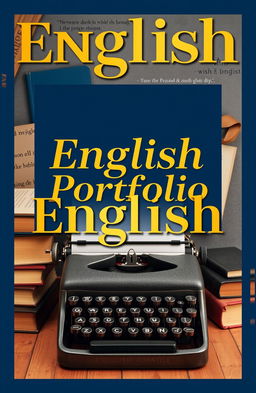 A visually appealing cover page design with a background that symbolizes the English language, featuring elements such as classic books, a vintage typewriter, and literary quotes artistically arranged