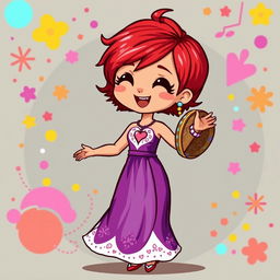 A highly detailed chibi-style pixel art image of a joyful Christian dancer with very short red hair styled like Leon Scott Kennedy