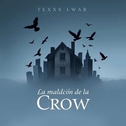 A minimalist and surreal book cover design for the horror novel titled 'La maldición de la casa Crow', set in a Texas city