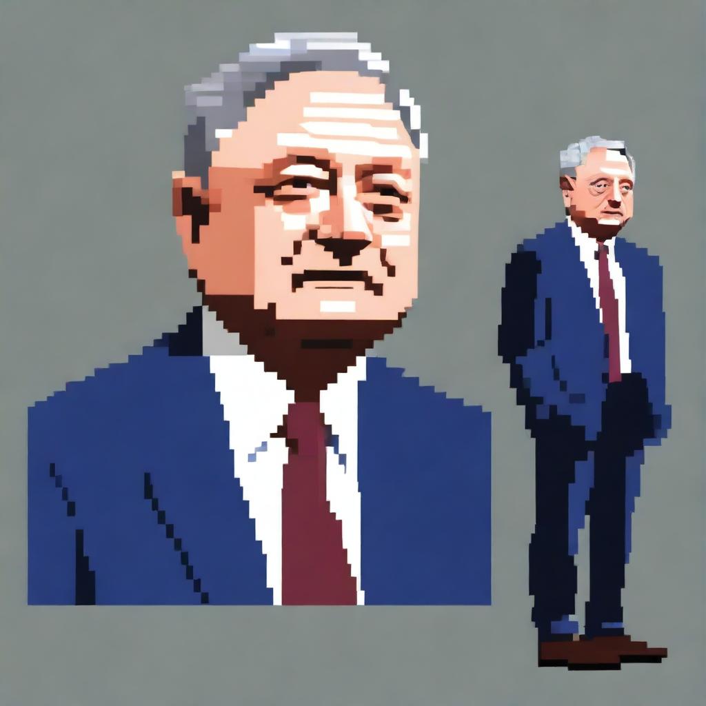 Generate a game-style pixel art, full body, single character of George Soros looking to the right