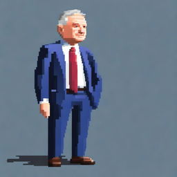 Generate a game-style pixel art, full body, single character of George Soros looking to the right