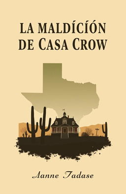 A minimalist and retro style book cover for a horror novel titled 'La Maldición de la Casa Crow'