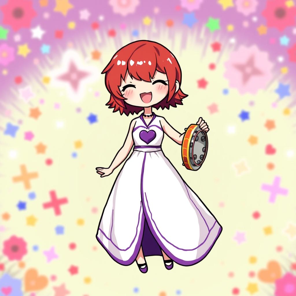 A vibrant chibi-style pixel art representation of a girl with very short red hair