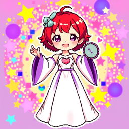 A vibrant chibi-style pixel art representation of a girl with very short red hair