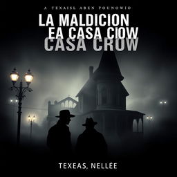 A Noir style book cover for a horror novel titled 'La Maldición de la Casa Crow'