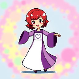A chibi-style pixel art character of a girl dancing gracefully
